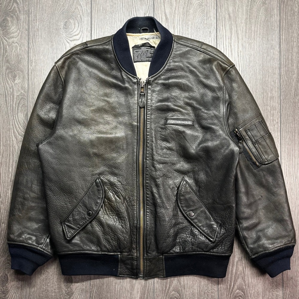 Avirex Leather Flight Jacket MA-1 Harlingen School Sweetheart XL Dark Brown
